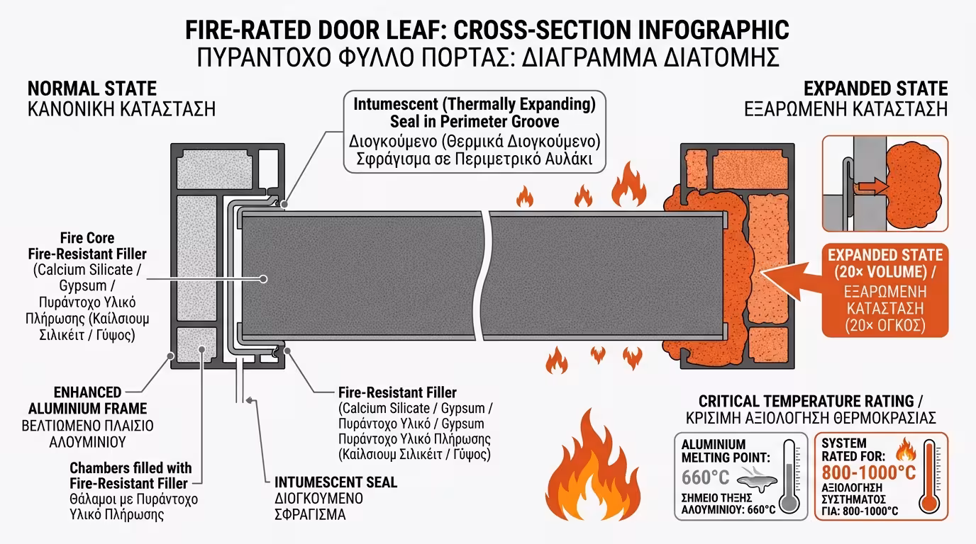 Κατασκευή πυράντοχης πόρτας - χάλυβας, ενισχυμένο αλουμίνιο, πυράντοχα γεμίσματα