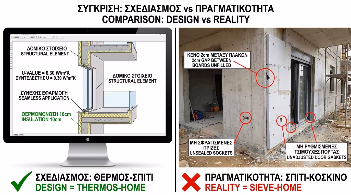 Σχέδιο 10 εκ. μόνωσης vs πραγματικότητα - κενά, χαραμάδες