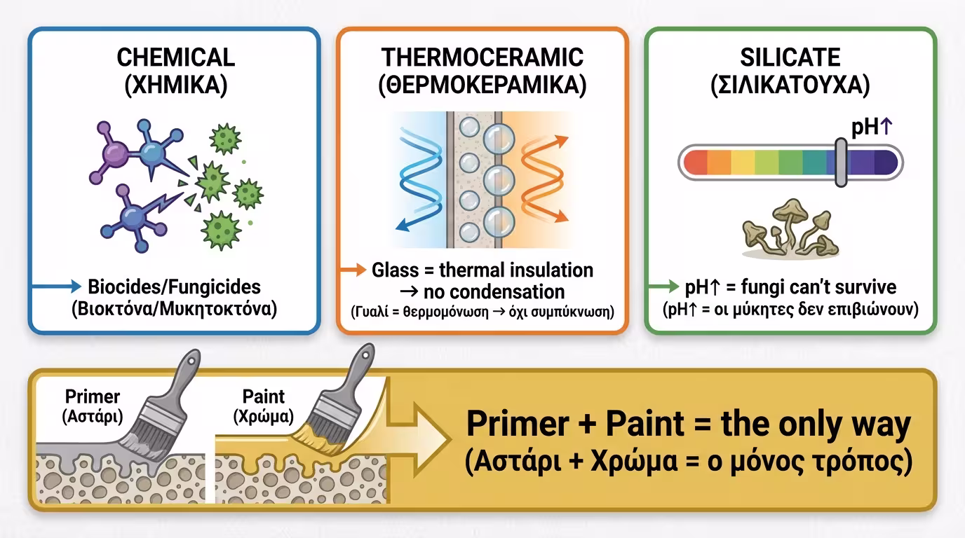 Infographic: 3 κατηγορίες - Χημικά, Θερμοκεραμικά, Πυριτικά + Αστάρι vs Χρώμα