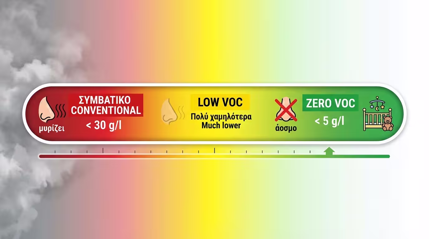 Infographic: 3 κατηγορίες - Συμβατικό, Low VOC, Zero VOC