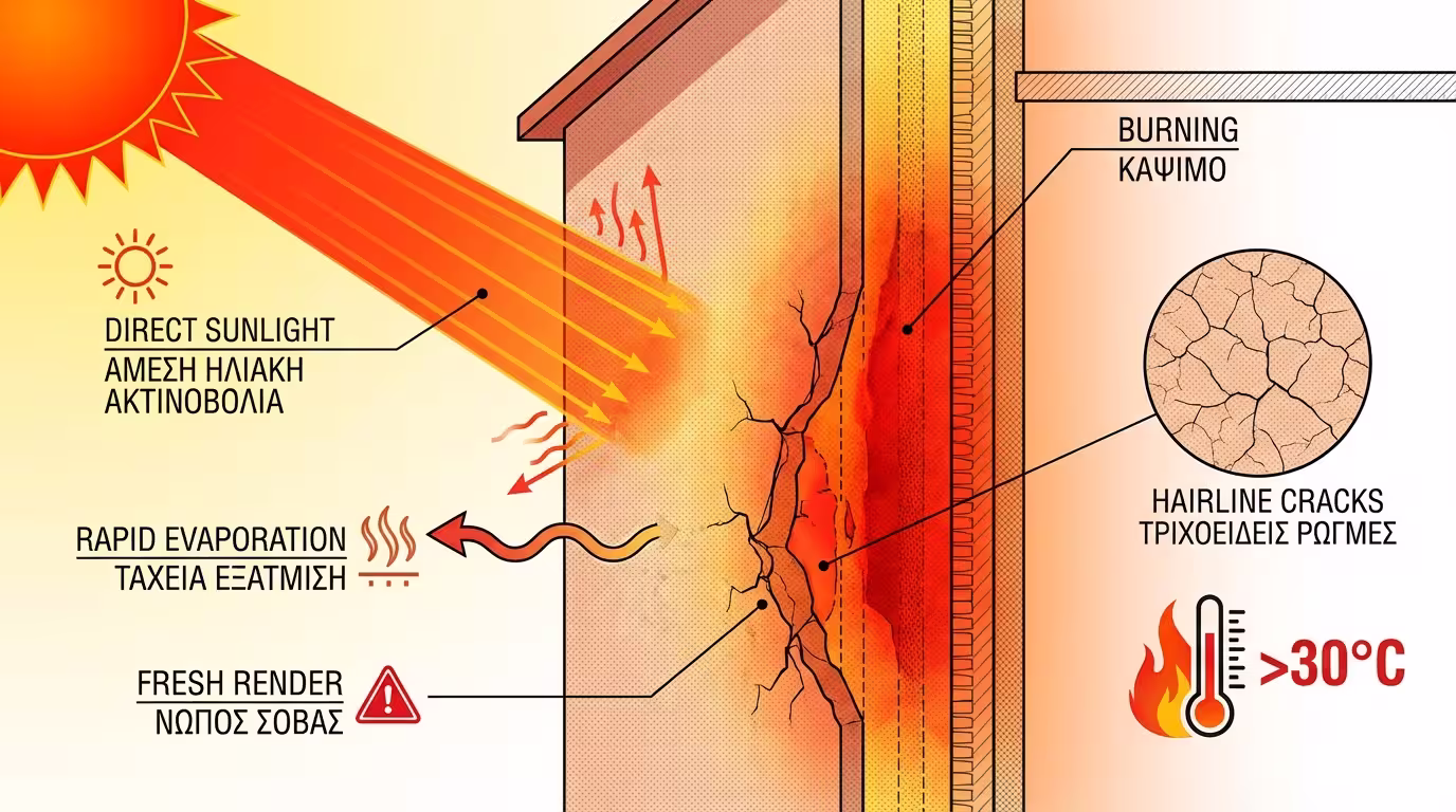 Ρωγμές στον σοβά από καύσωνα - τριχοειδές δίκτυο ρηγμάτωσης