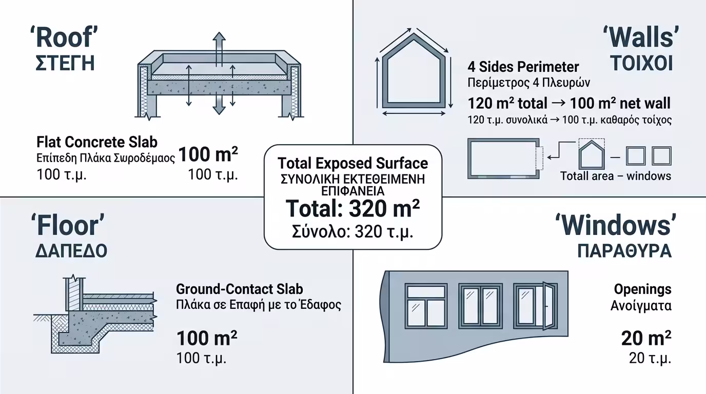 Θερμικό περίβλημα - επιφάνειες που χάνουν ενέργεια
