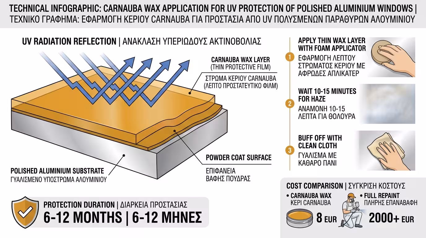 Εφαρμογή κεριού carnauba για σφράγισμα και προστασία UV