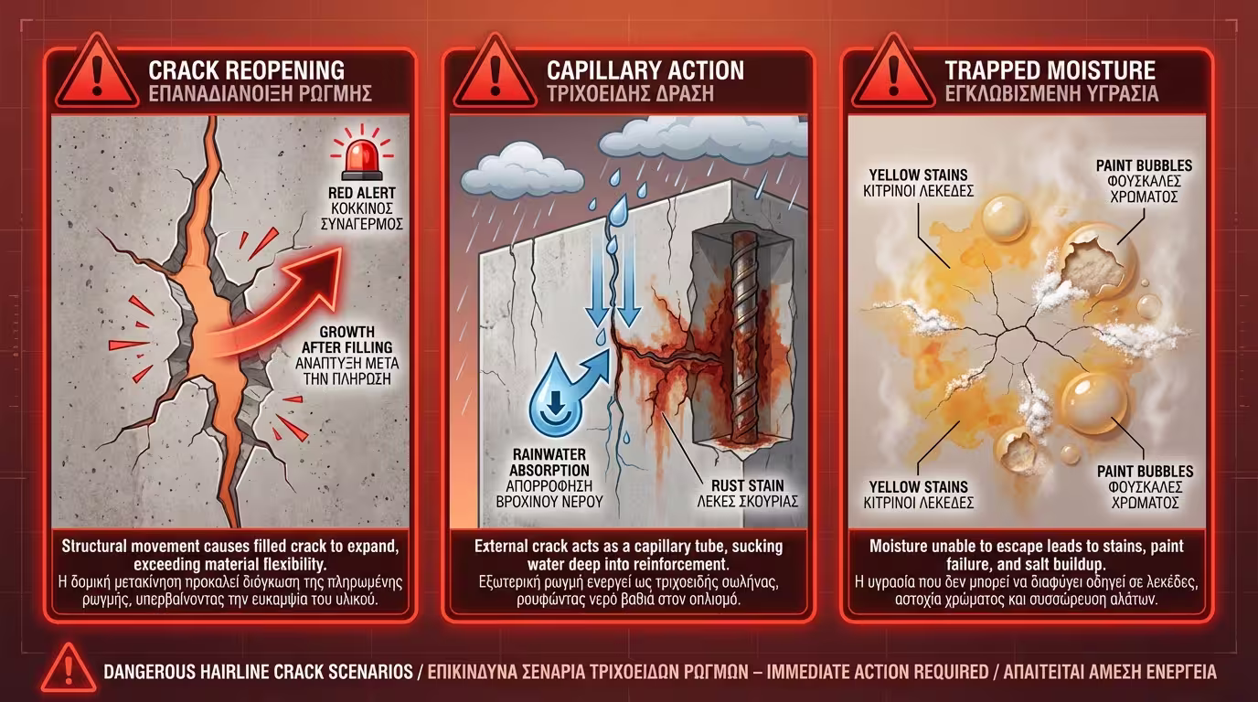 Λεπτή ρωγμή με λεκέδες υγρασίας και άλατα