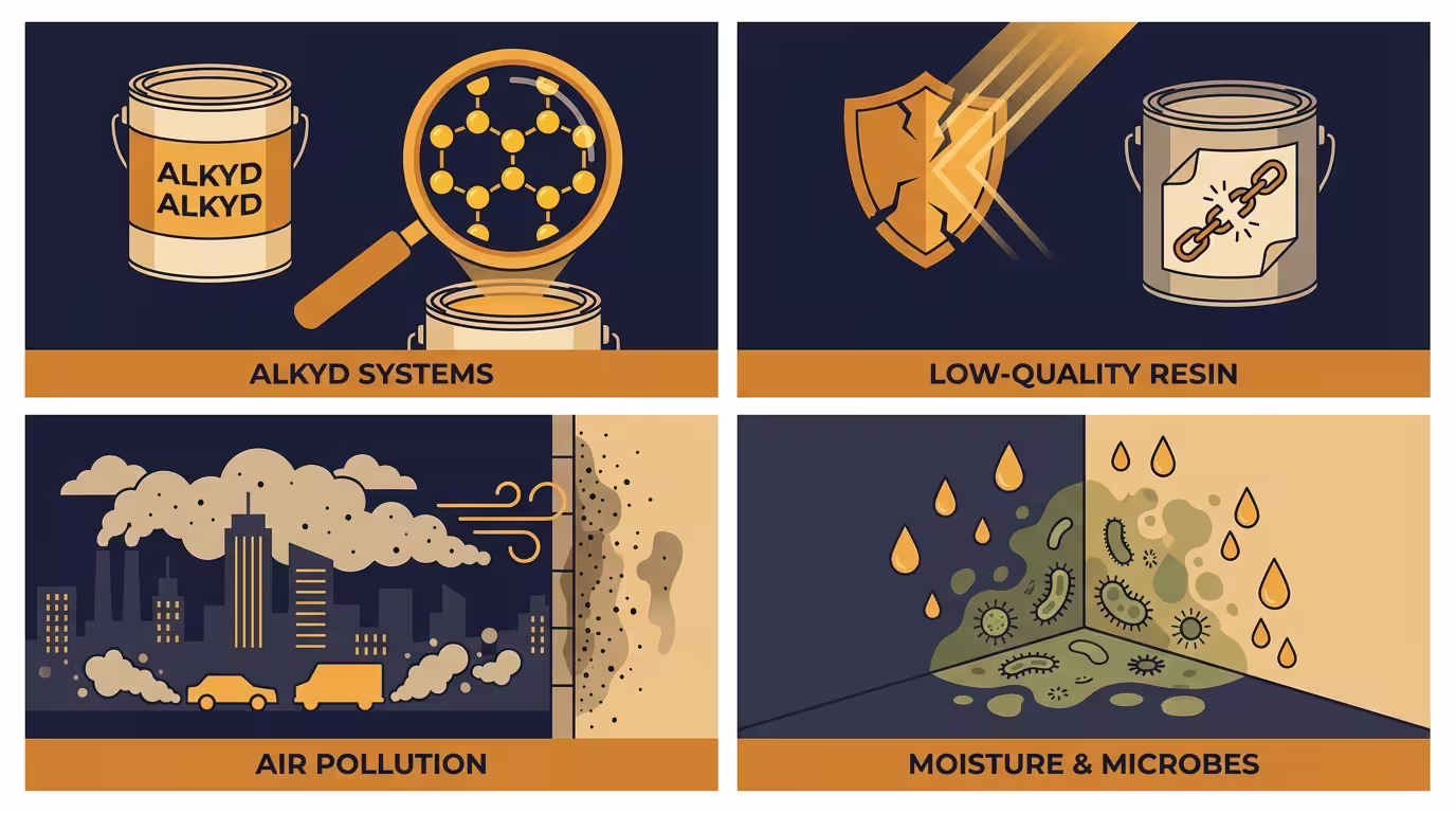 Τέσσερις αιτίες: αλκυδικά, χαμηλή ποιότητα ρητίνης, ρύπανση, υγρασία και μικροοργανισμοί