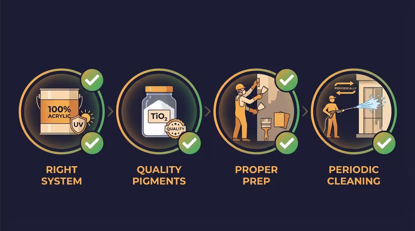 Four prevention steps: right system, quality pigments, preparation, cleaning