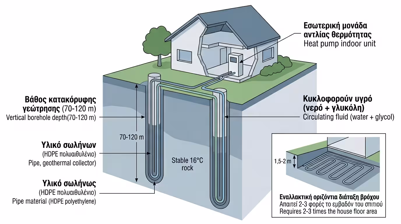 Κλειστό κύκλωμα γεωθερμίας - κατακόρυφες γεωτρήσεις