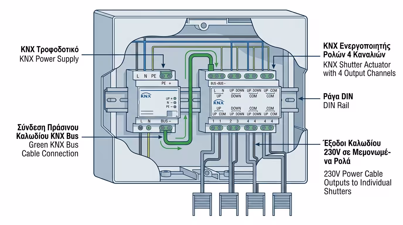 KNX Actuator σε ηλεκτρολογικό πίνακα - κεντρικός εγκέφαλος