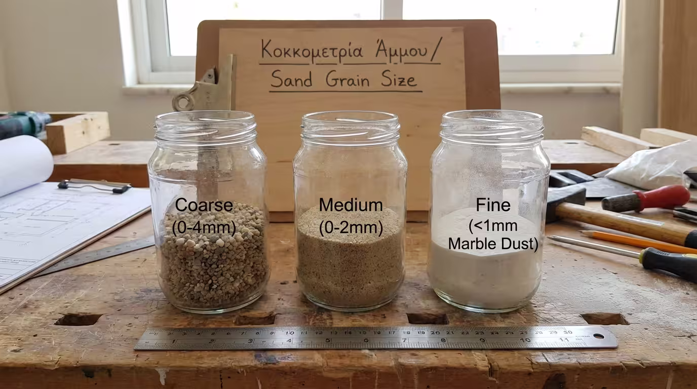 Τρεις τύποι άμμου: χοντρή, μέτρια, ψιλή - σύγκριση κόκκων