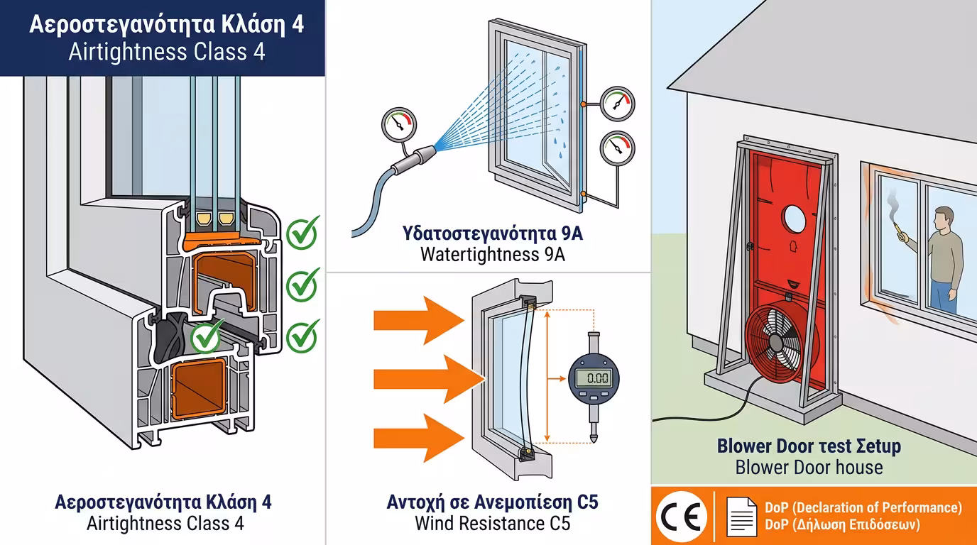 Ινφογκράφικ αεροστεγανότητας - EPDM, κλάσεις, Blower Door, CE marking