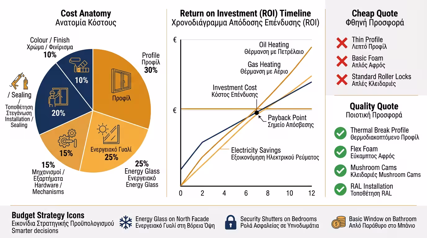 Ινφογκράφικ κοστολόγησης - ανατομία κόστους, ROI, budget, χρώμα