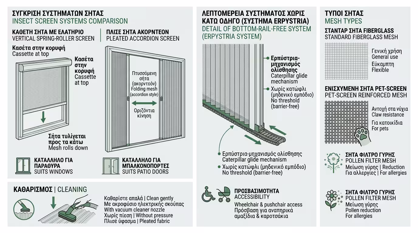 Ινφογκράφικ σιτών - πλισέ, κάθετες, pet-screen, σταθερές