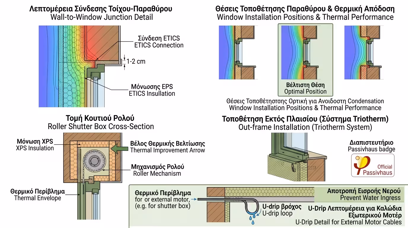 Ινφογκράφικ ETICS - θερμοπρόσοψη, out-frame, κουτί ρολού, αρμοκάλυπτρα
