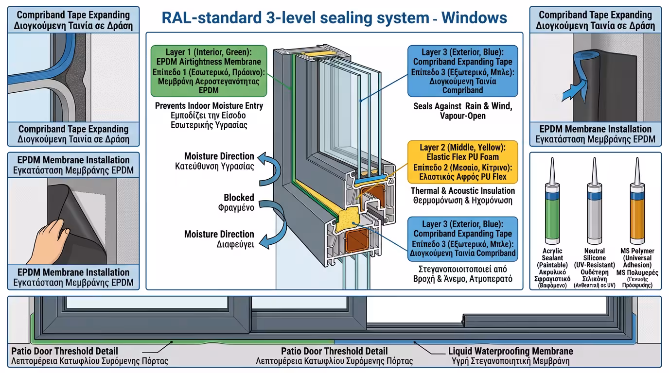Ινφογκράφικ RAL - 3 επίπεδα στεγάνωσης, compriband, μεμβράνες, μαστίχες