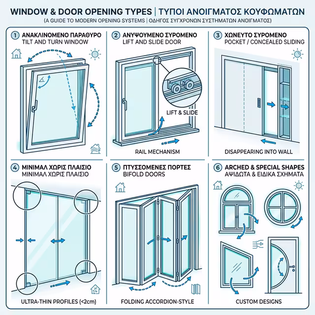Τύποι κουφωμάτων - ανοιγόμενα, συρόμενα, ακορντεόν