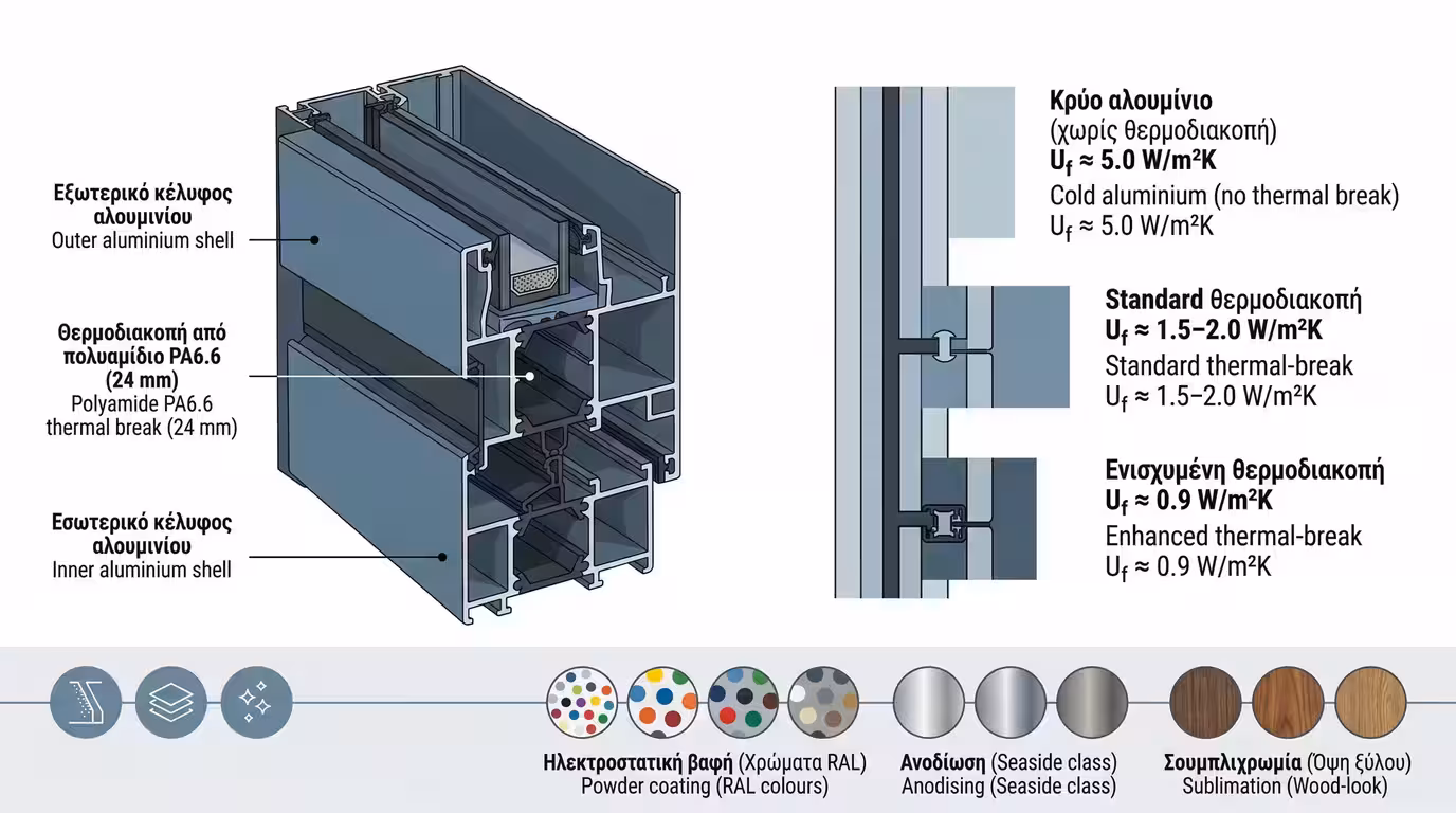 Ινφογκράφικ κουφωμάτων αλουμινίου - θερμοδιακοπή, βαφές, αντοχή