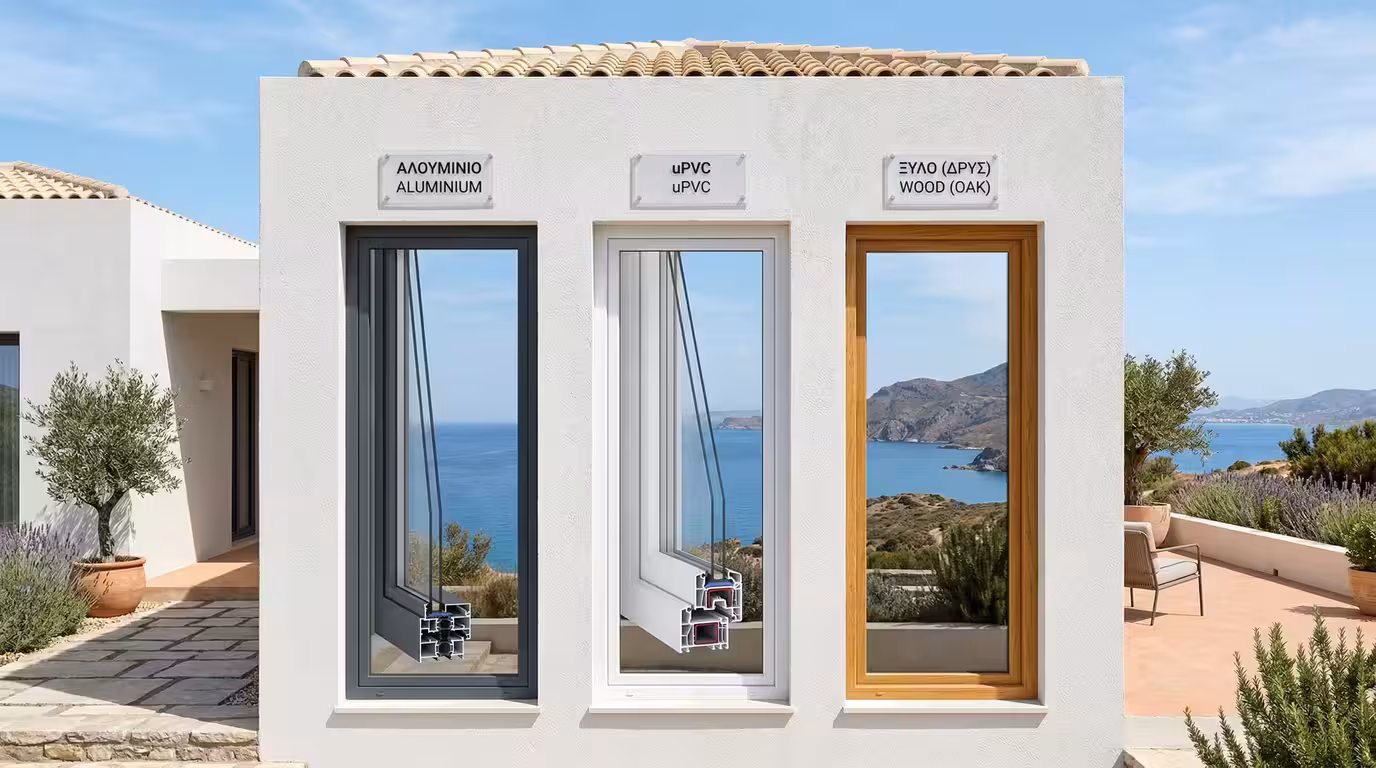 Σύγκριση υλικών κουφωμάτων - αλουμίνιο, PVC, ξύλο σε σύγχρονη κατοικία