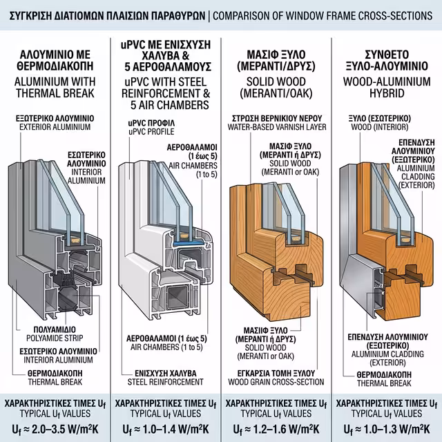 Σύγκριση υλικών πλαισίου κουφωμάτων - αλουμίνιο, PVC, ξύλο
