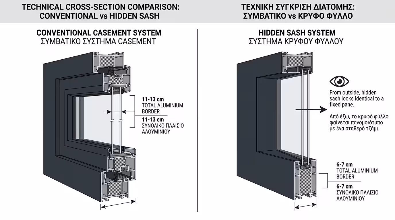 Τομή κρυφού φύλλου - η κάσα καλύπτει εξωτερικά ολόκληρο το φύλλο