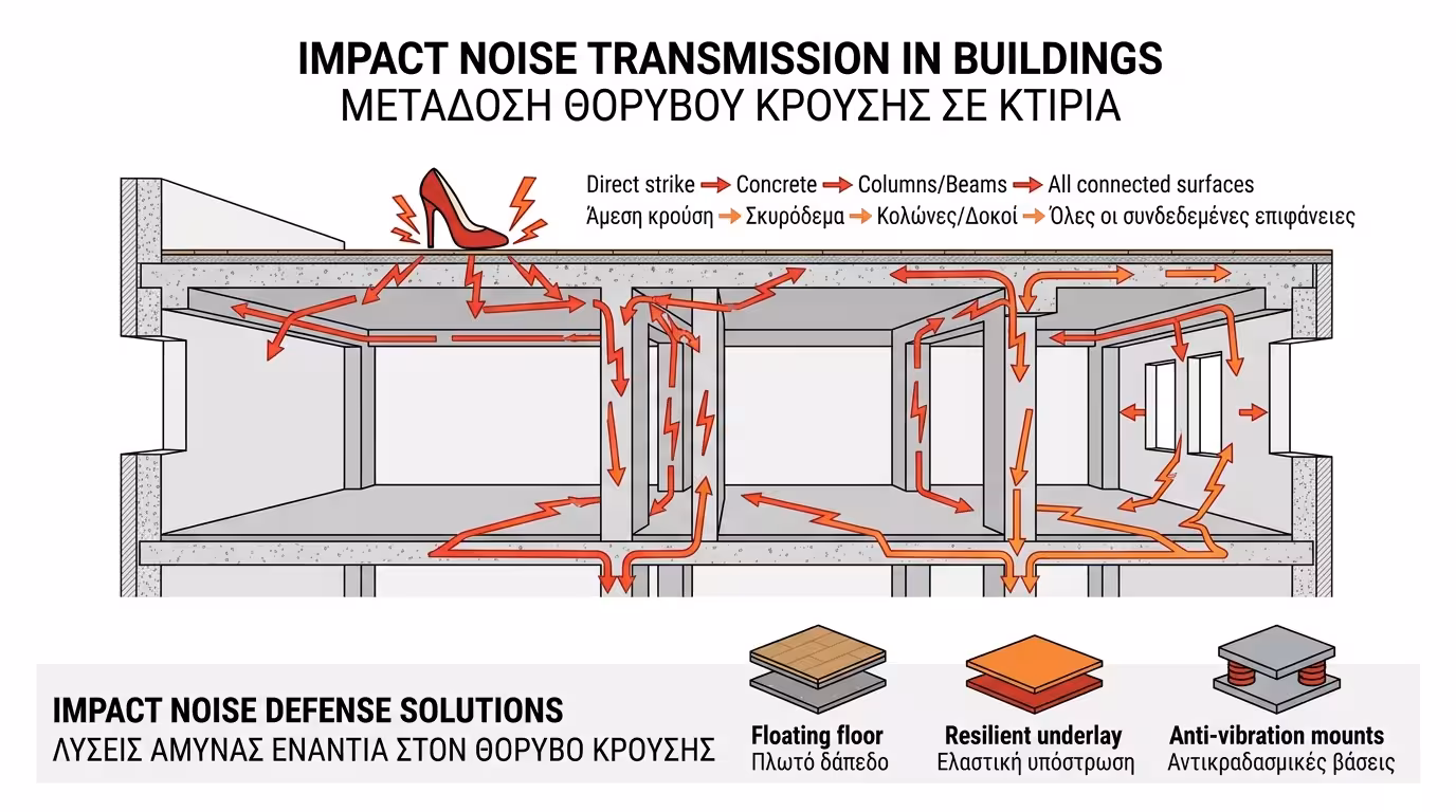Κτυπογενής θόρυβος - κρούση μεταδίδεται μέσα από τον σκελετό