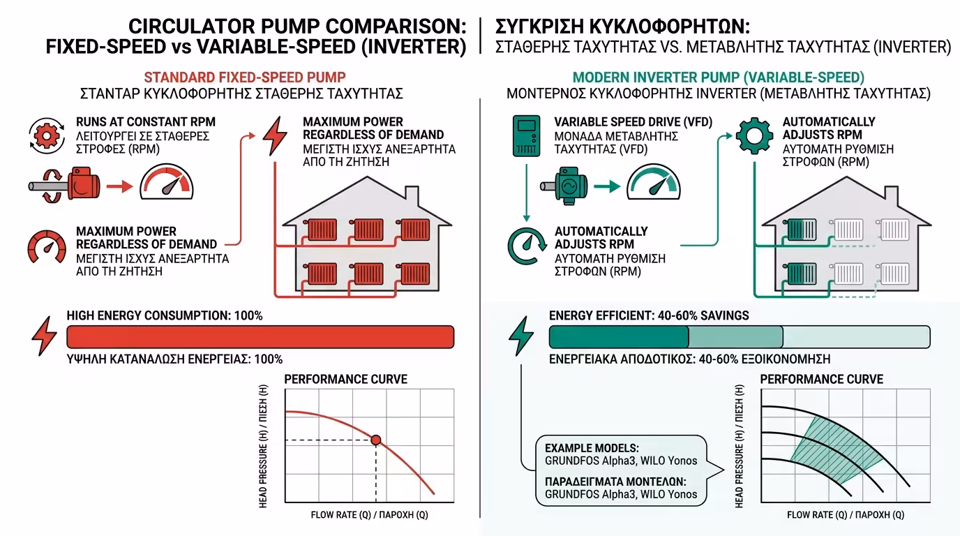 Ηλεκτρονικός κυκλοφορητής Inverter - μεταβαλλόμενες στροφές, εξοικονόμηση ρεύματος