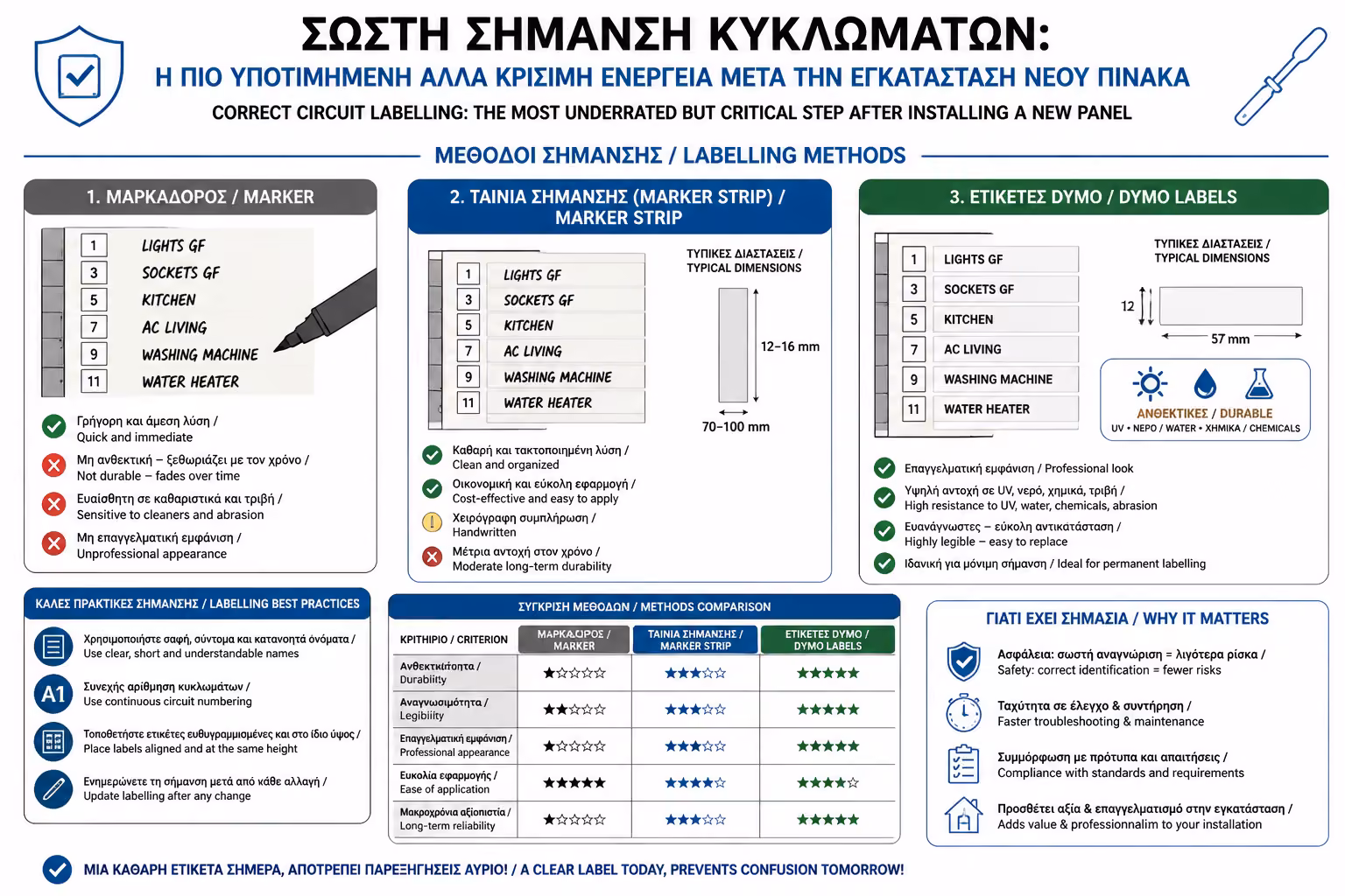 Μέθοδοι σήμανσης με μαρκαδόρο, λωρίδα και εκτυπωτή ετικετών