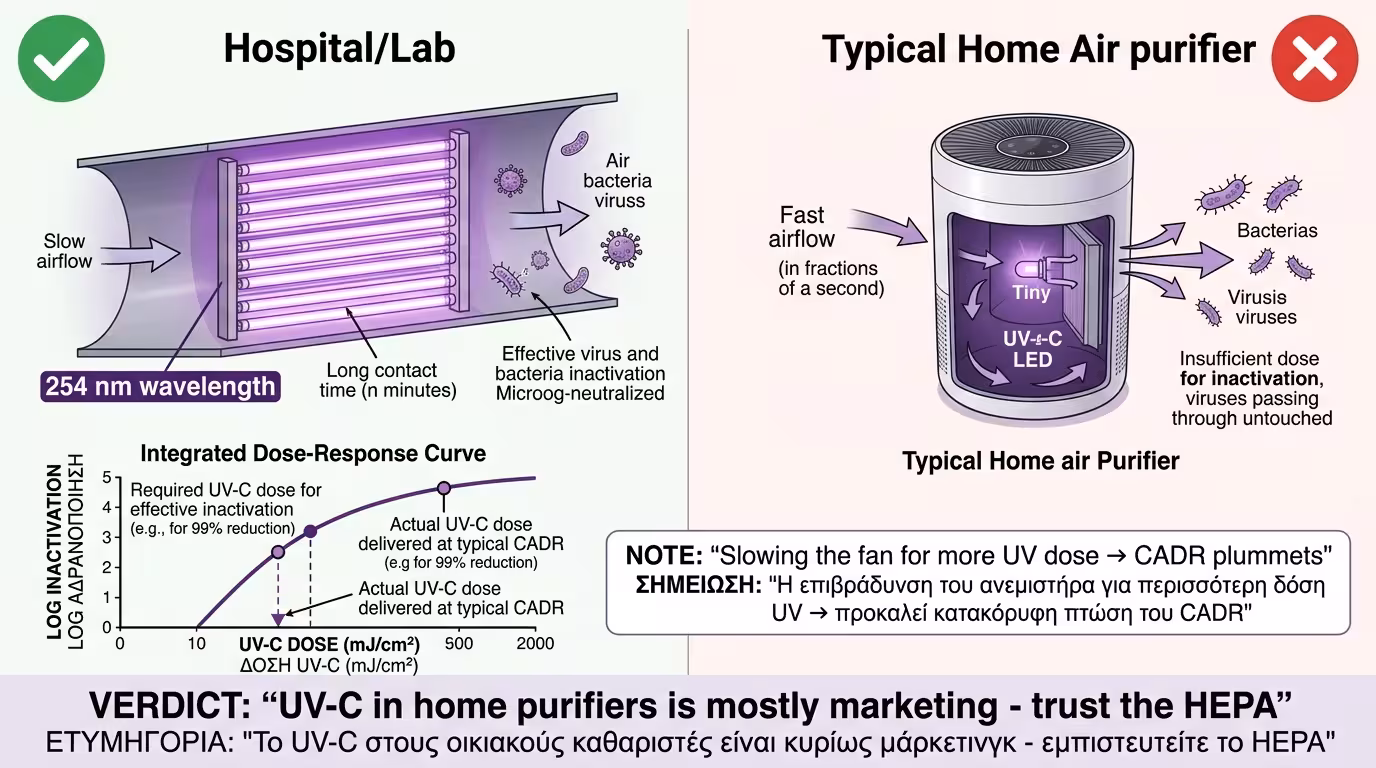 Λάμπα UV-C 254nm - απολύμανση βακτηρίων και ιών, χρόνος επαφής