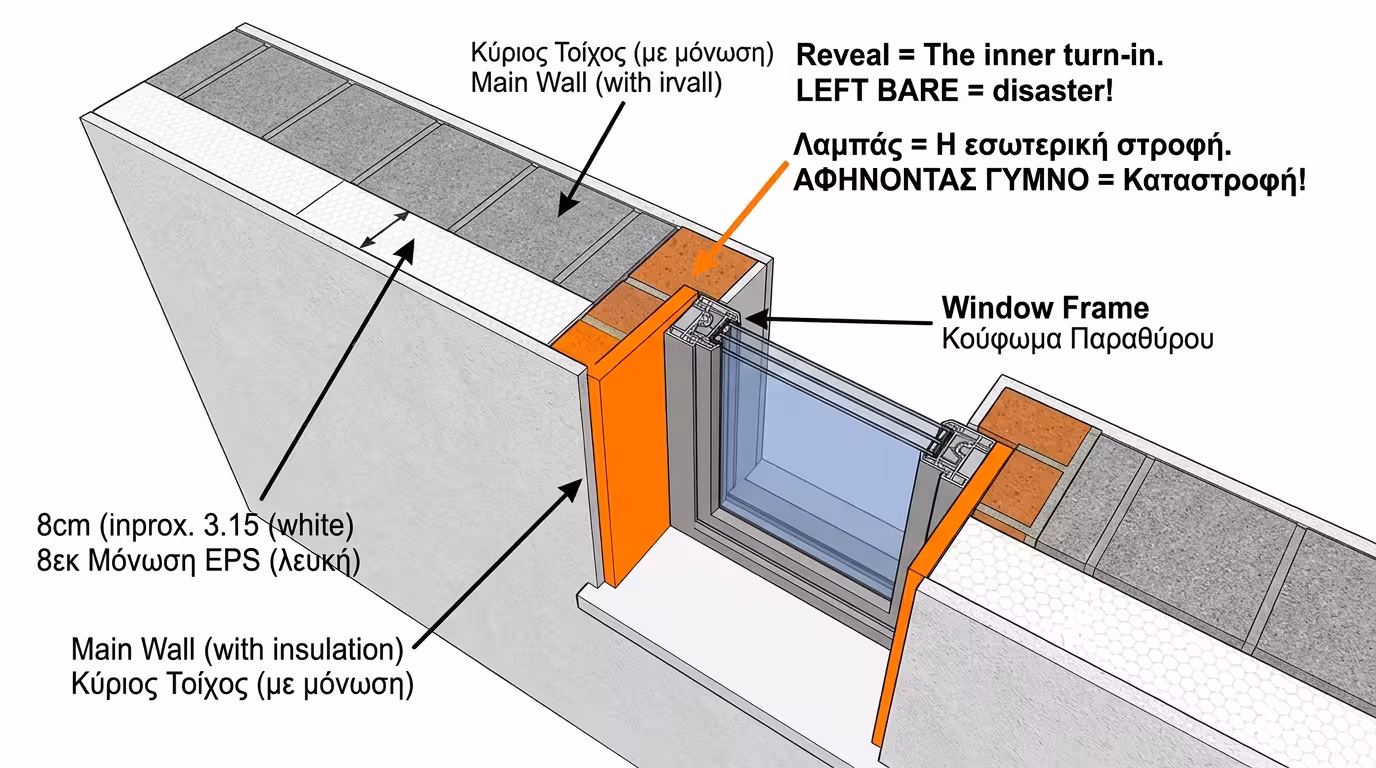 Λαμπάδα παραθύρου - η εσωτερική γύρα του κουφώματος