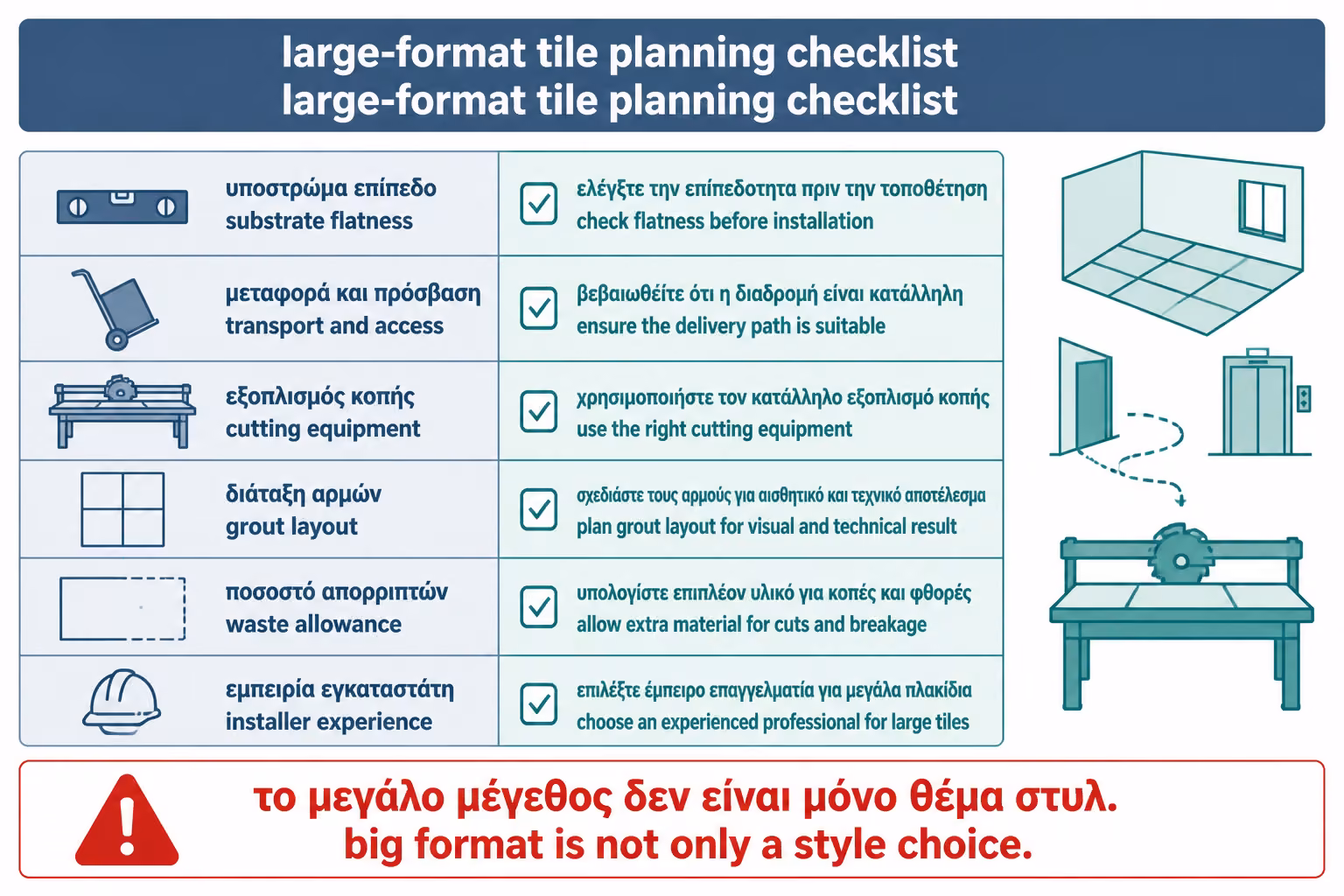 Εικονογράφηση για 17. Checklist πριν επιλέξετε large format πλακάκια