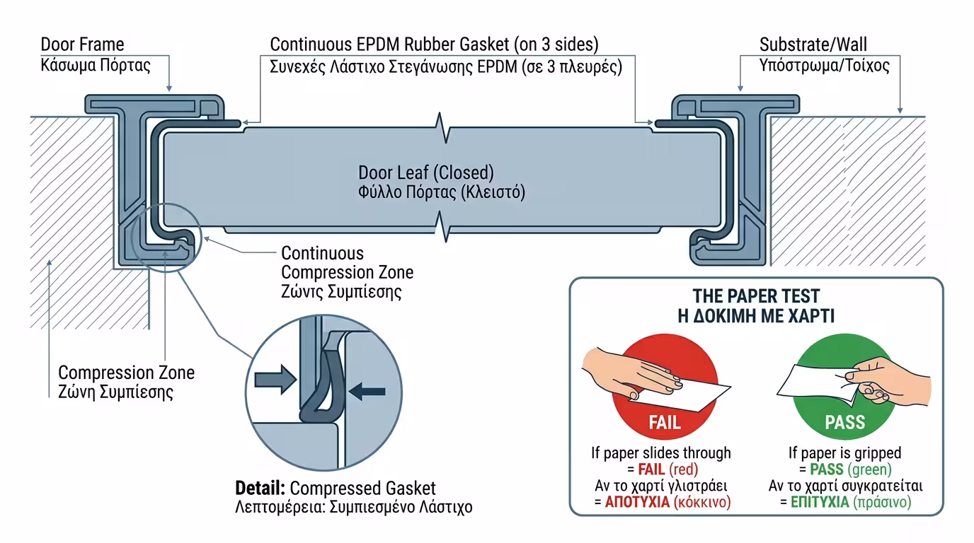 Λάστιχο EPDM στην κάσα πόρτας - περιμετρικό σφράγισμα σε 3 πλευρές