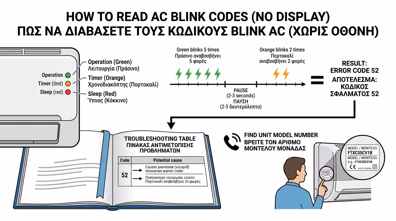 LED blinking lights – morse, manual, διάγνωση, τεχνικός