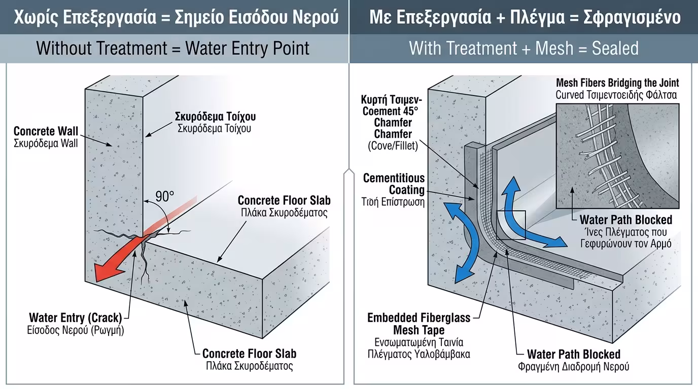 Λούκι και υαλόπλεγμα στις γωνίες - κρίσιμη λεπτομέρεια εφαρμογής