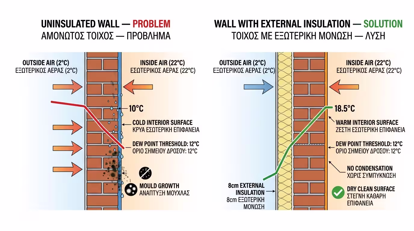Εξωτερική θερμομόνωση σταματάει τη συμπύκνωση