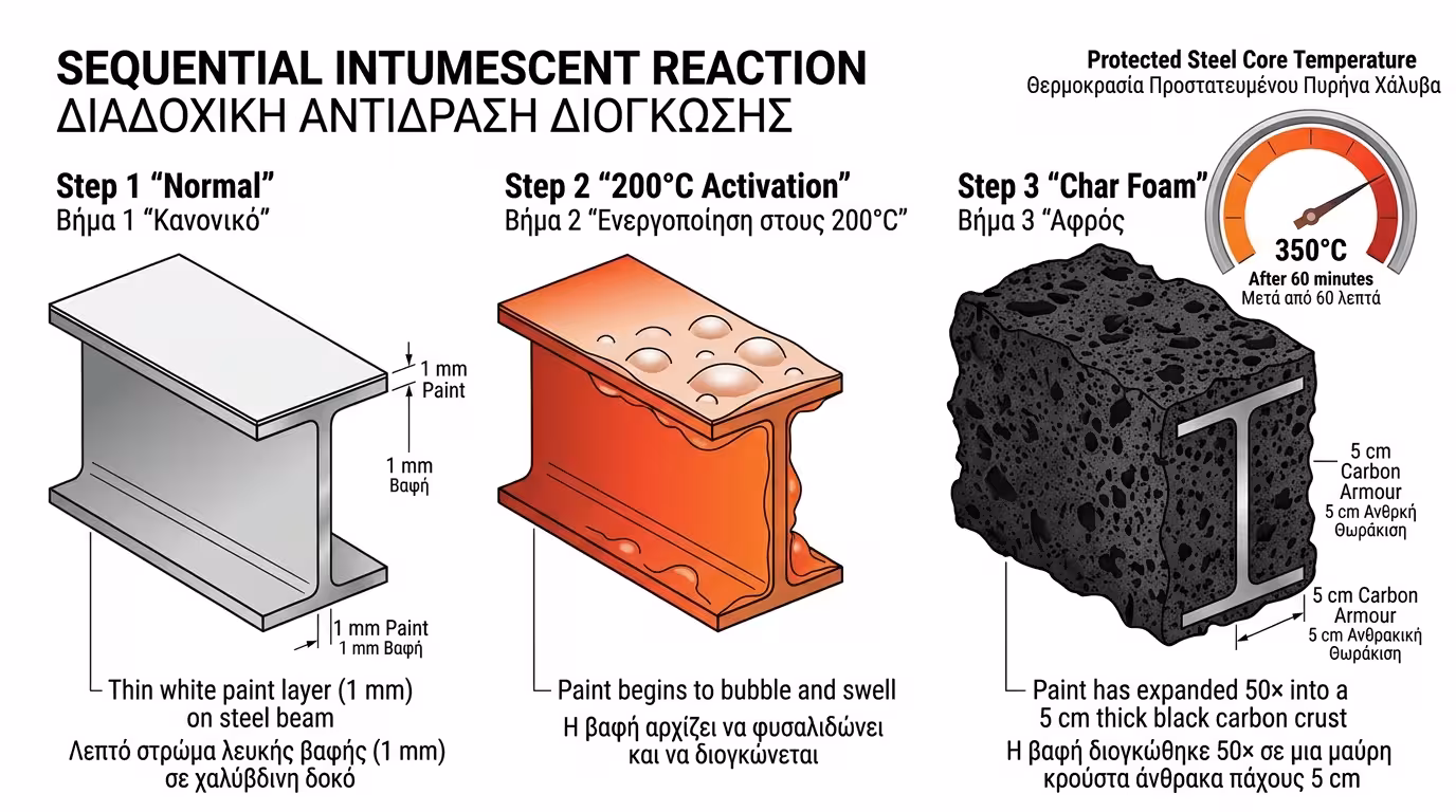 Intumescent χρώμα: 1 mm μπογιά γίνεται 5 cm άκαυστος αφρός