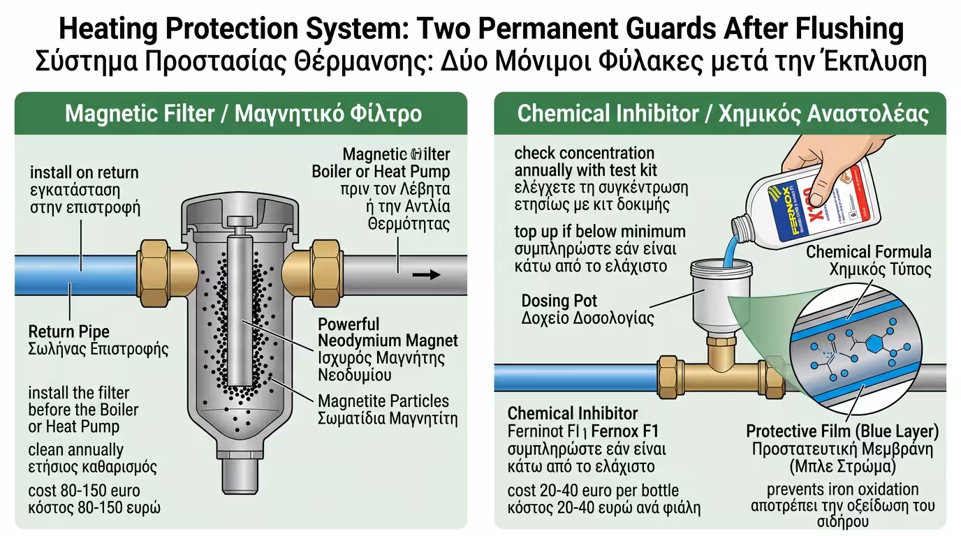 Μαγνητικό φίλτρο σωματιδίων και χημικός αναστολέας – προστασία δικτύου μετά flushing