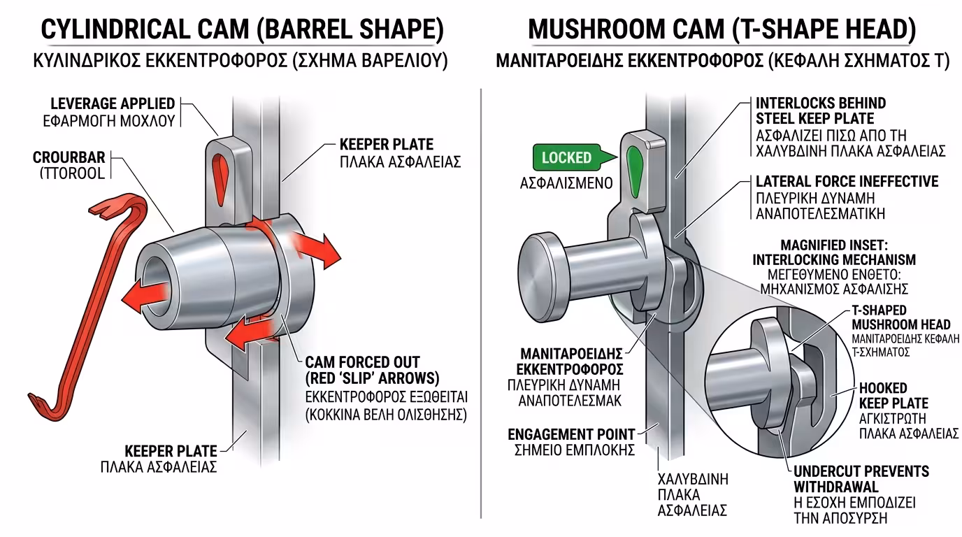Μανιτάρια ασφαλείας (mushroom cams) - σχήμα T, ατσάλινο αντίκρυσμα