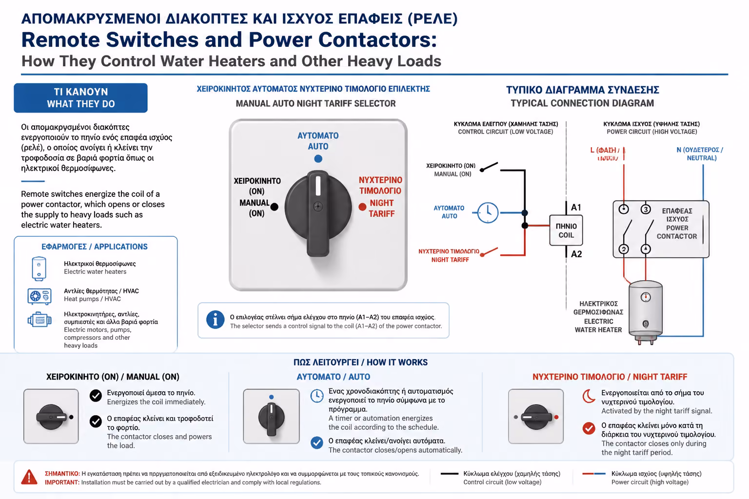 Διακόπτης χειροκίνητης και αυτόματης λειτουργίας με νυχτερινό τιμολόγιο