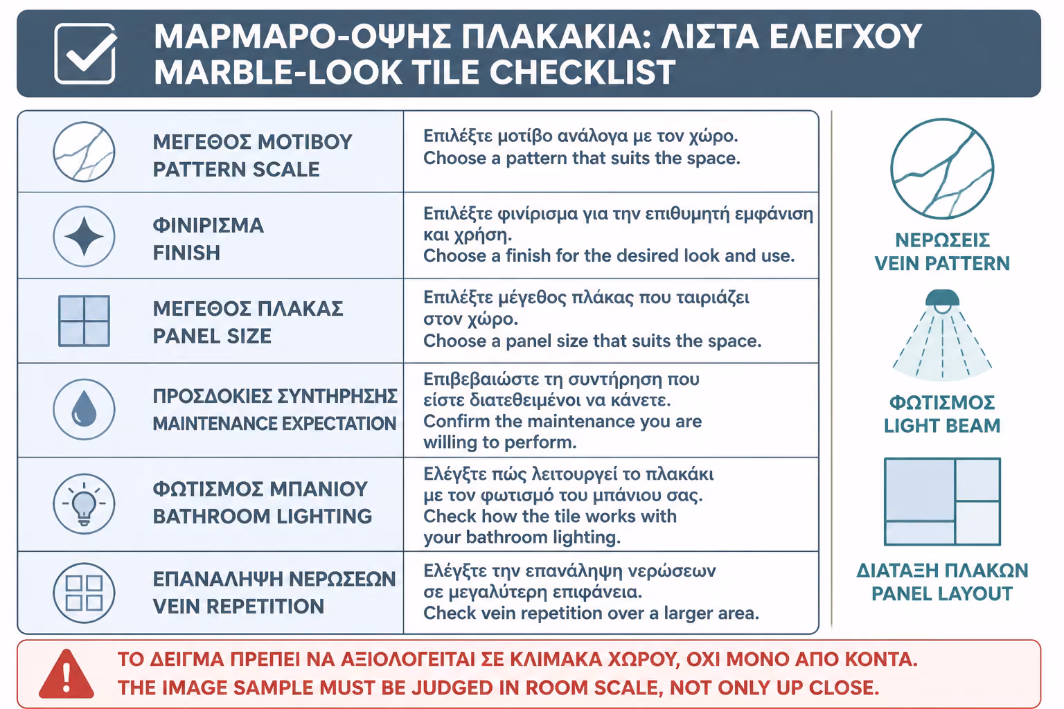 Εικονογράφηση για 18. Checklist πριν επιλέξετε πλακάκια όψης μαρμάρου