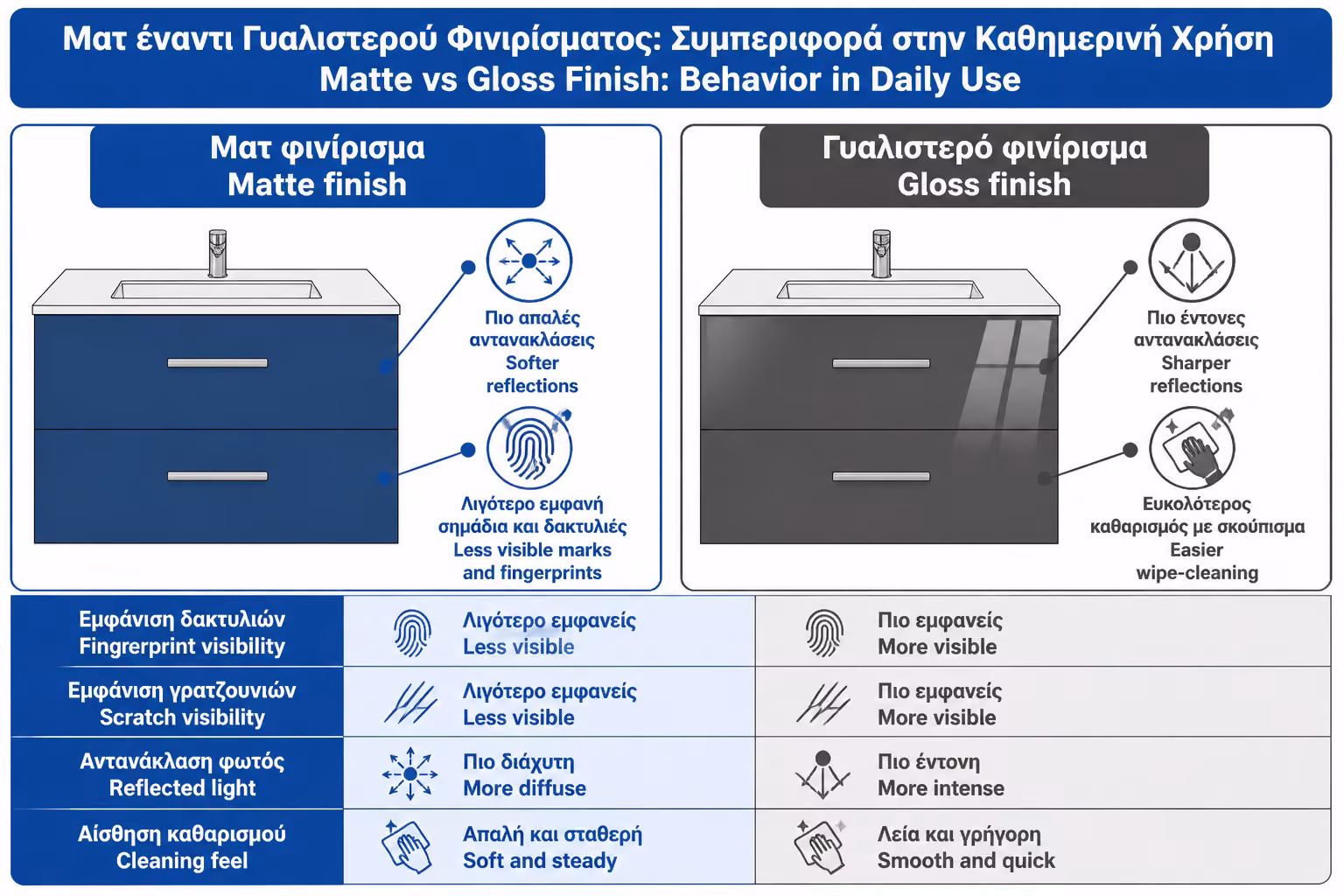Εικονογράφηση για 10. Ματ ή γυαλιστερό φινίρισμα: τι αντέχει καλύτερα;
