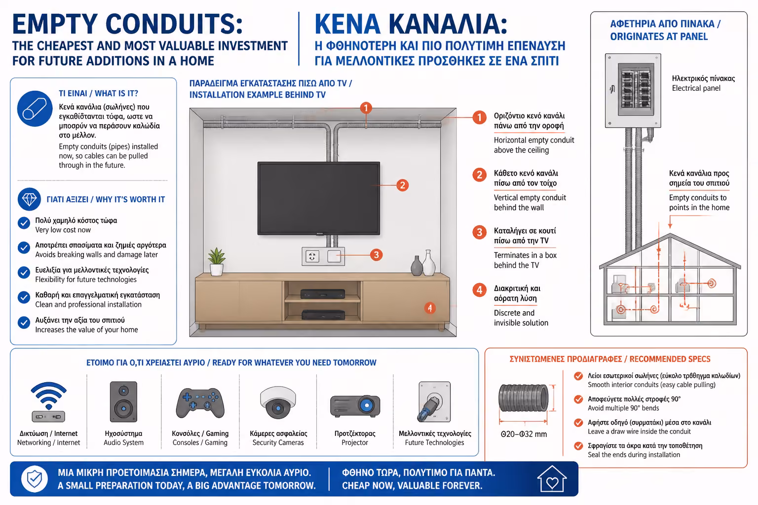 Κενός σωλήνας πίσω από τηλεόραση και media furniture