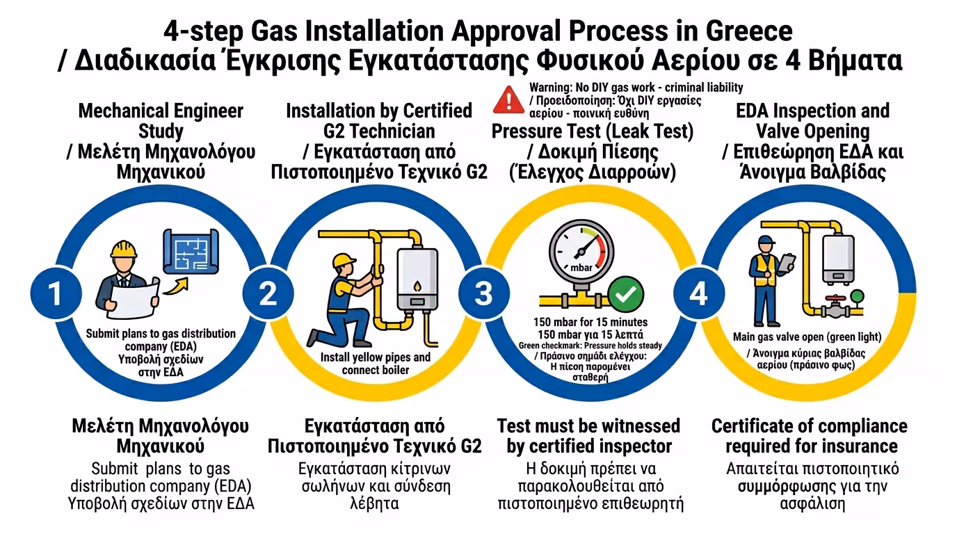 Μελέτη αερίου – τεστ στεγανότητας, ΕΔΑ, έγκριση, ασφάλεια