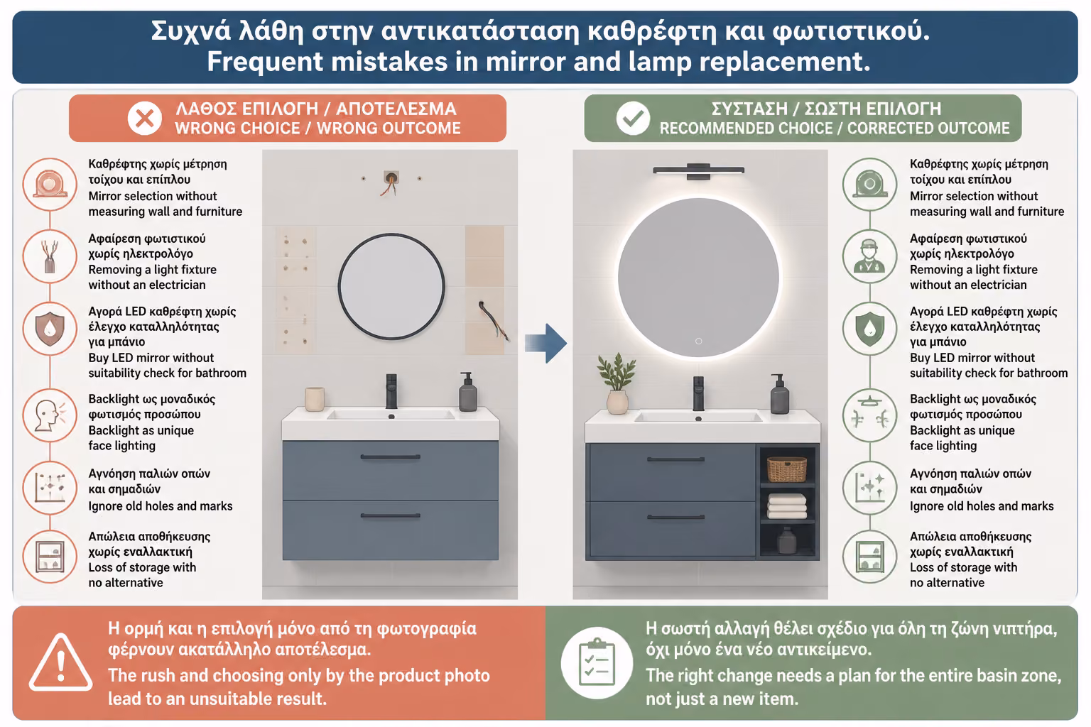 Εικονογράφηση για 21. Συχνά λάθη στην αντικατάσταση καθρέπτη και φωτιστικού
