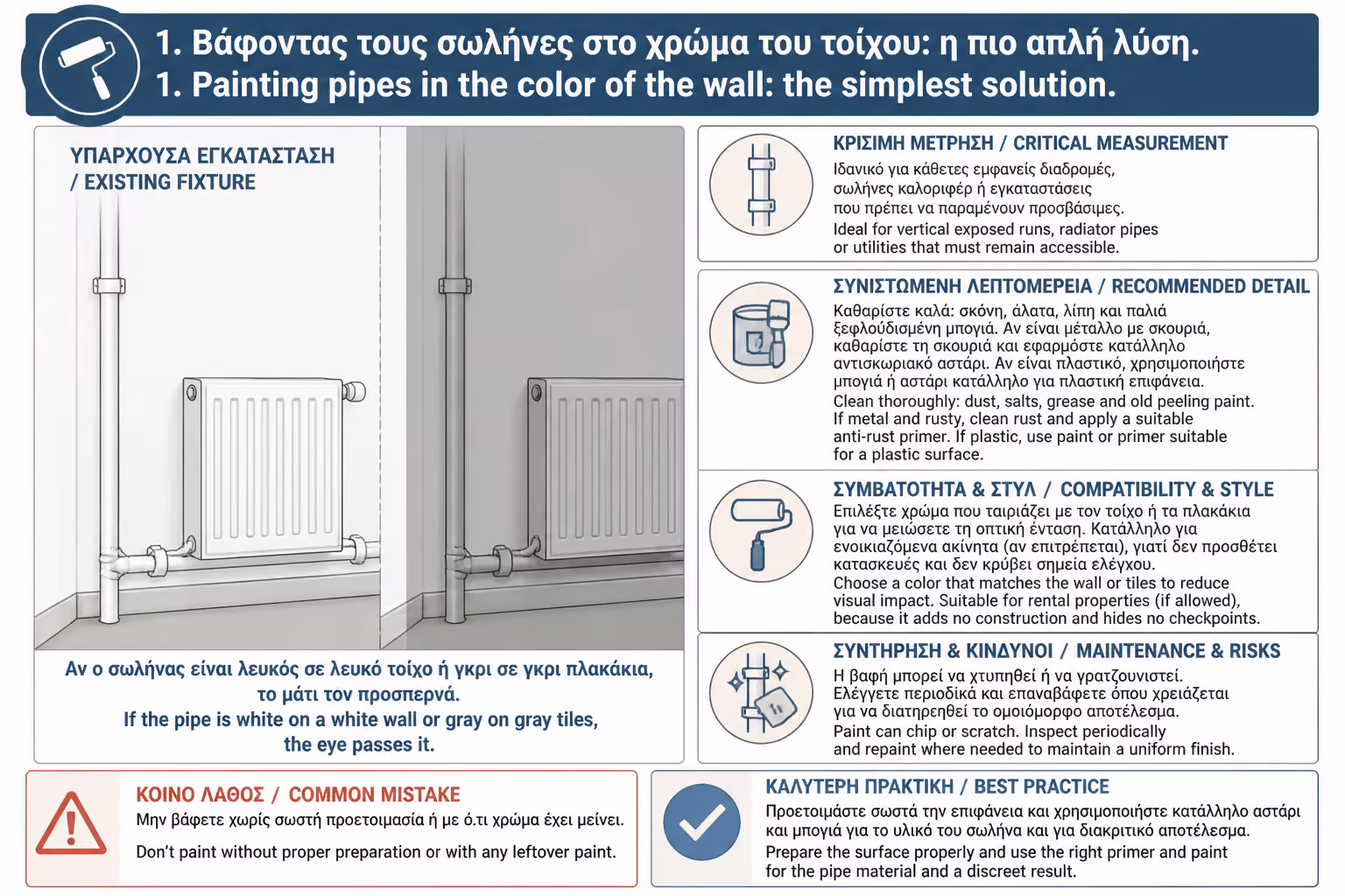Εικονογράφηση για 3. Βάψιμο σωλήνων στο χρώμα του τοίχου: η πιο απλή λύση