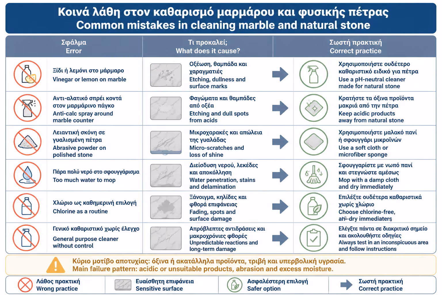 Εικονογράφηση για 17. Συχνά λάθη στον καθαρισμό μάρμαρου και φυσικής πέτρας