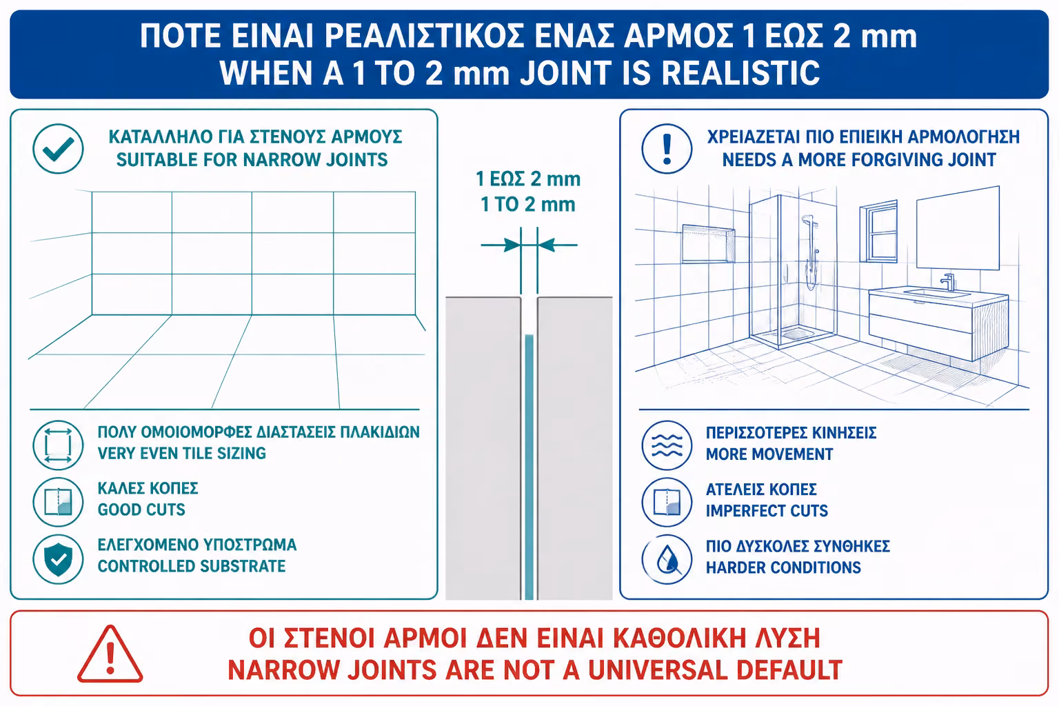 Εικονογράφηση για 5. Πότε ο αρμός 1–2 mm είναι ρεαλιστικός
