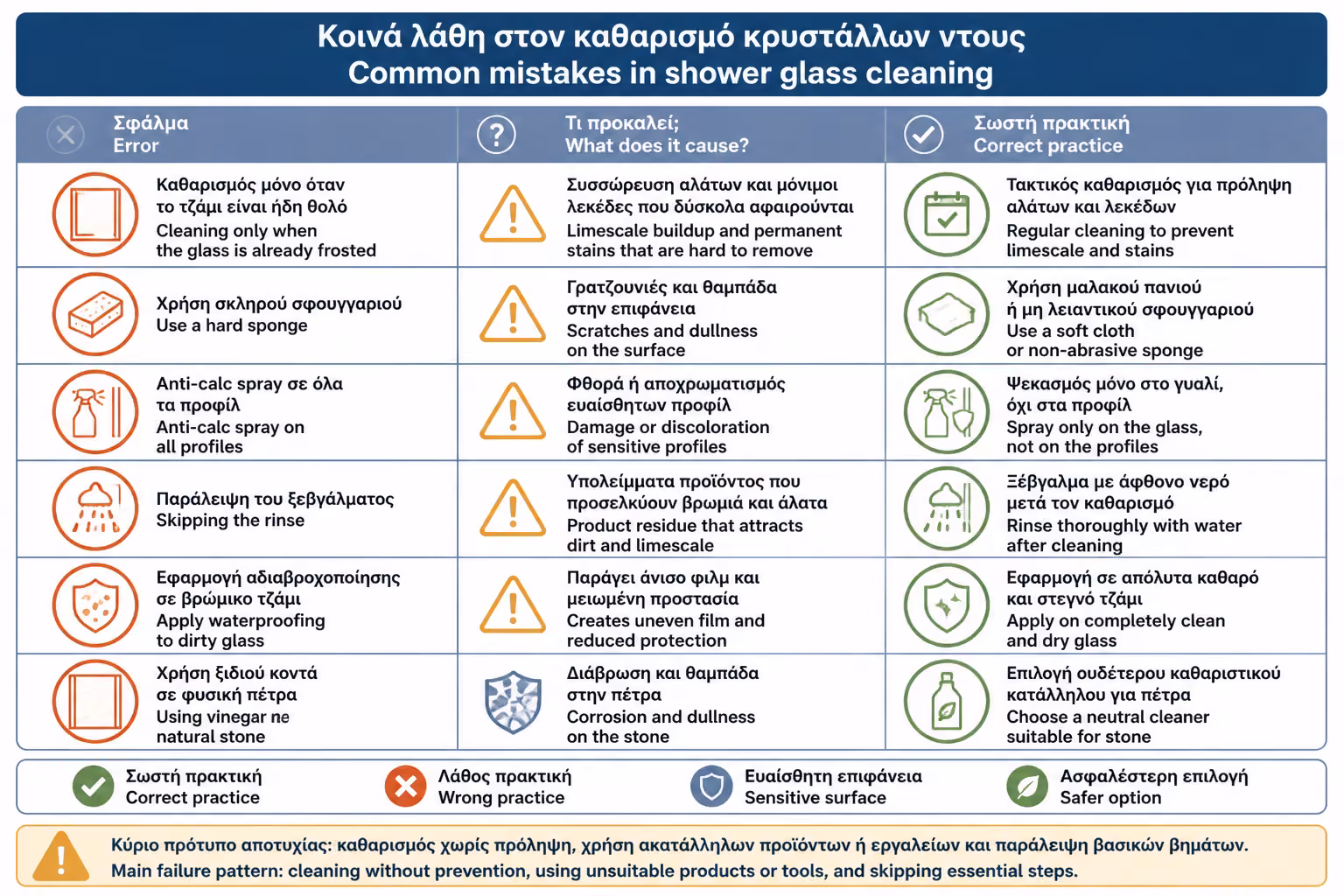 Εικονογράφηση για 18. Συχνά λάθη στον καθαρισμό τζαμιών ντουζιέρας