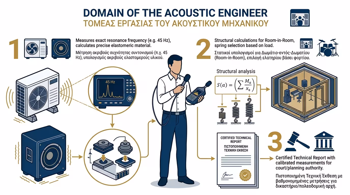 Μηχανικός ακουστικής: μετρητικό μικρόφωνο, αναλυτής φάσματος, λογισμικό προσομοίωσης