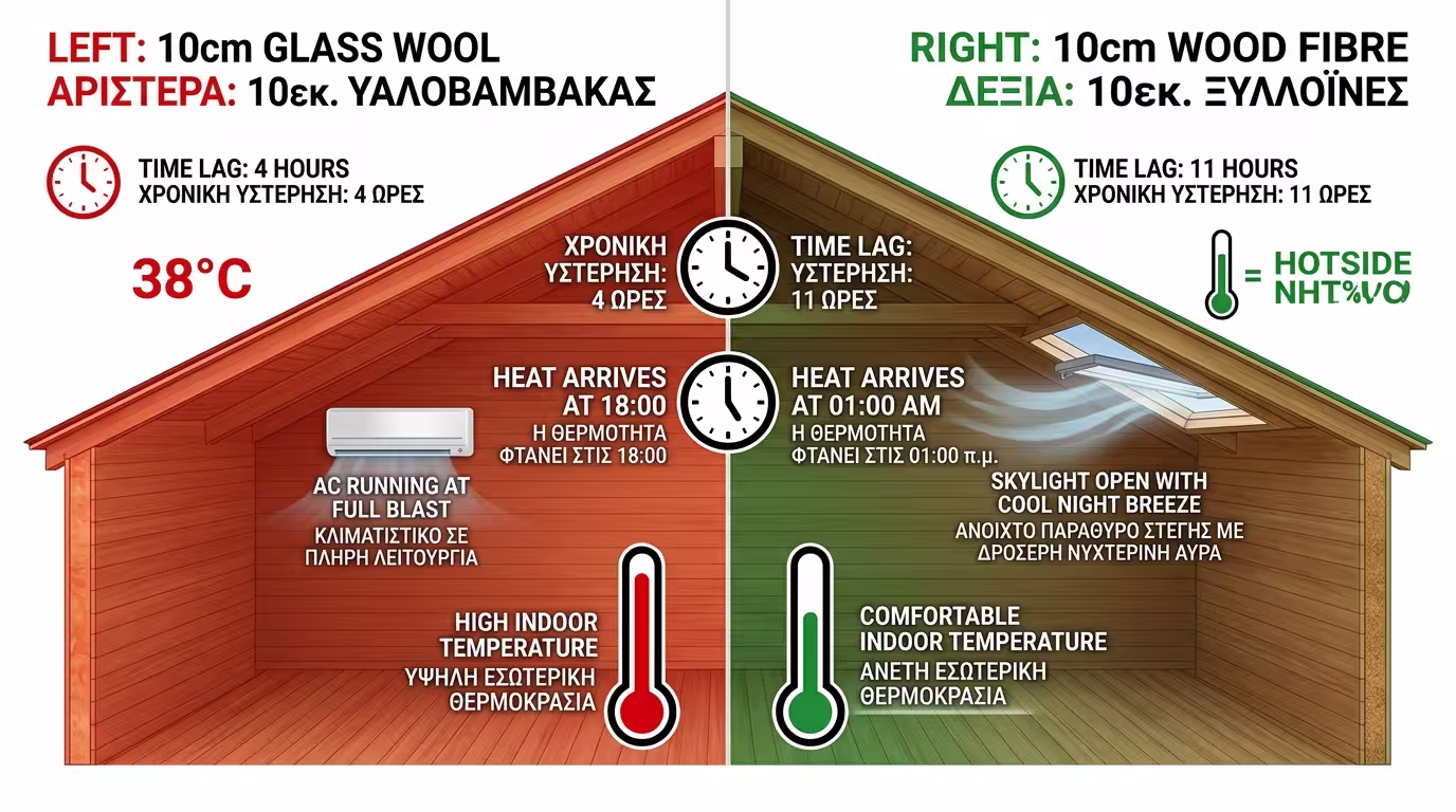 Μοντέλο 10x10 - ετεροχρονισμός υαλοβάμβακα vs ξυλοβάμβακα