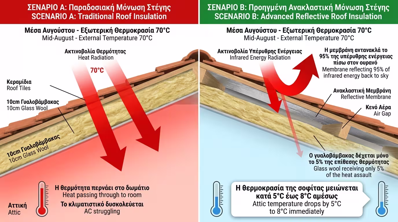 Μοντέλο 10x10 - στέγη με και χωρίς ανακλαστική μεμβράνη