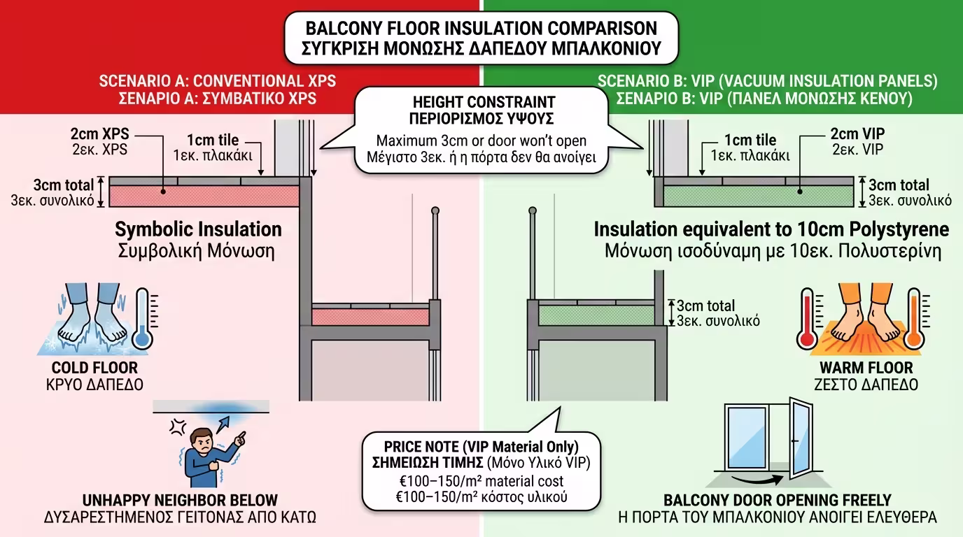 Μοντέλο 10x10 - σενάριο μόνωσης μπαλκονιού με VIP vs XPS